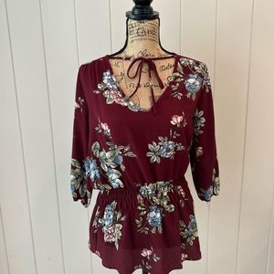 Maroon Red Floral Women Top.